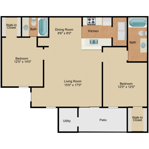 2B Floor Plan at Arbors at Windsor Lake, South Carolina, 29223